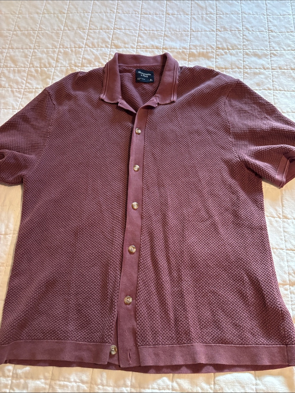 Abercrombie Men’s Textured Short-Sleeve Button-Down Shirt - Mauve